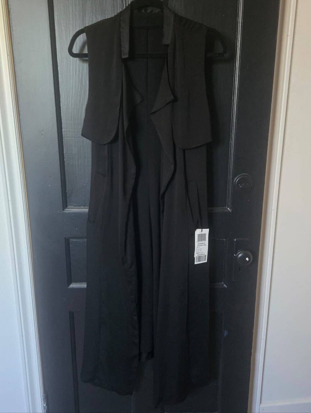 Architect Black Sleeveless Draped Duster